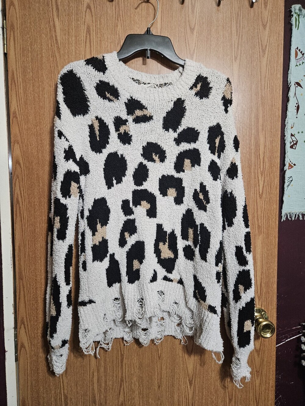 Altar D State Tattered Destroyed Leopard Print Sweater Size Small!